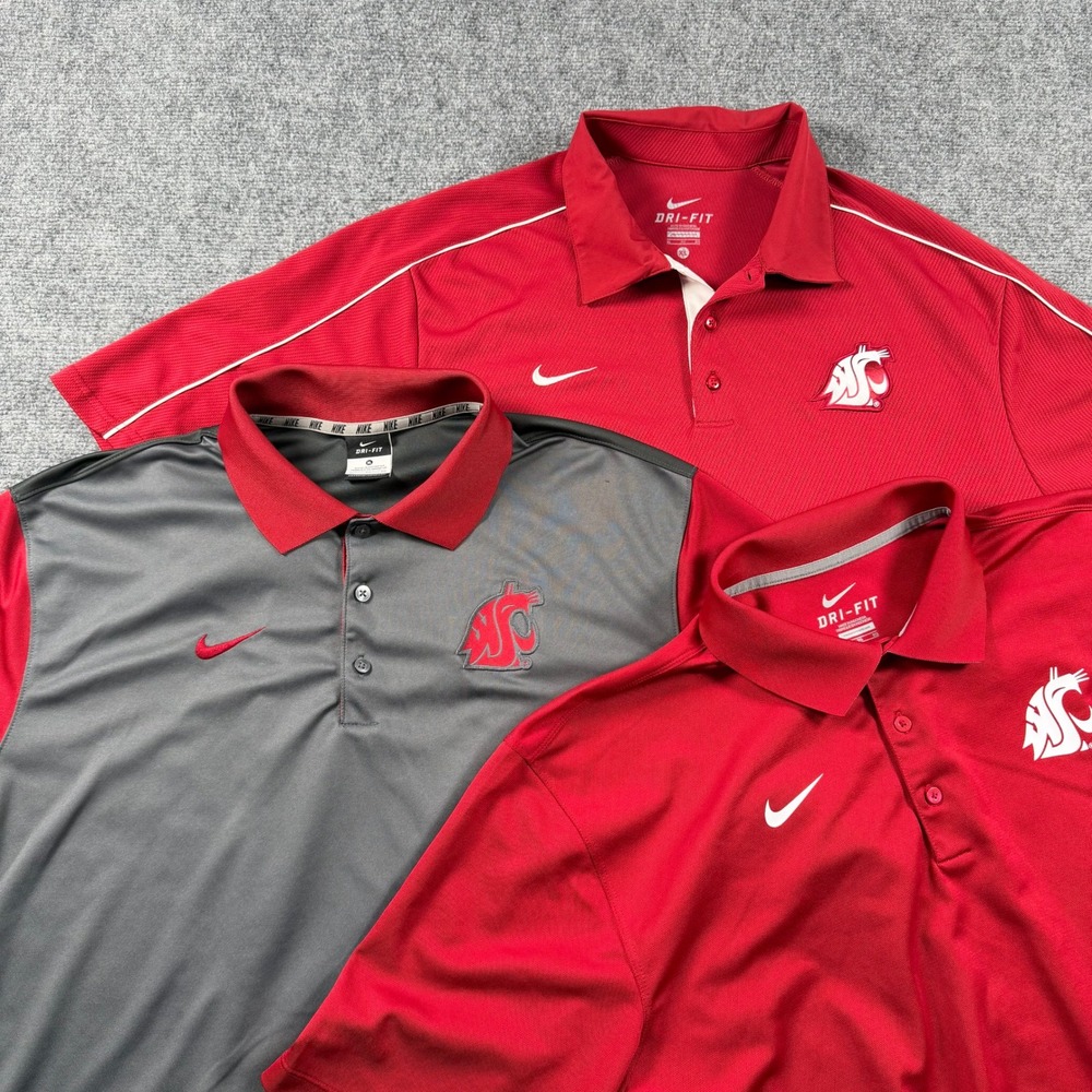 Nike Polo Shirt Mens XL Red Grey Lot of 3 WSU Cougars Dri-FIT Golf Performance